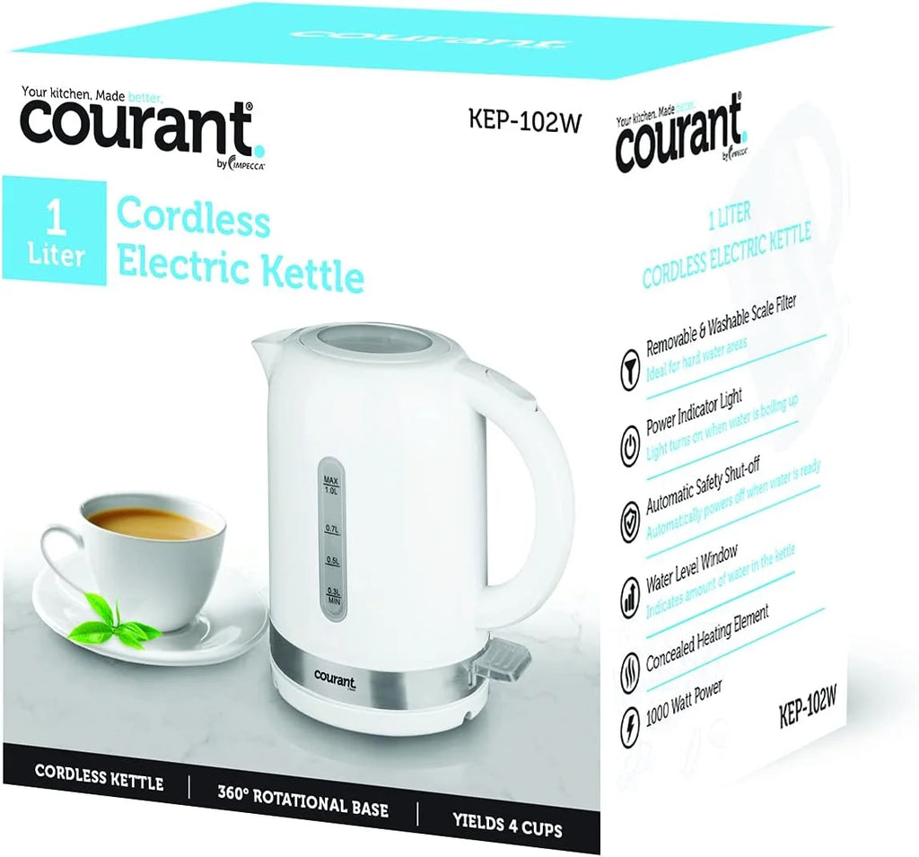 White Cordless Electric Kettle 1 Liter 1000W W881
