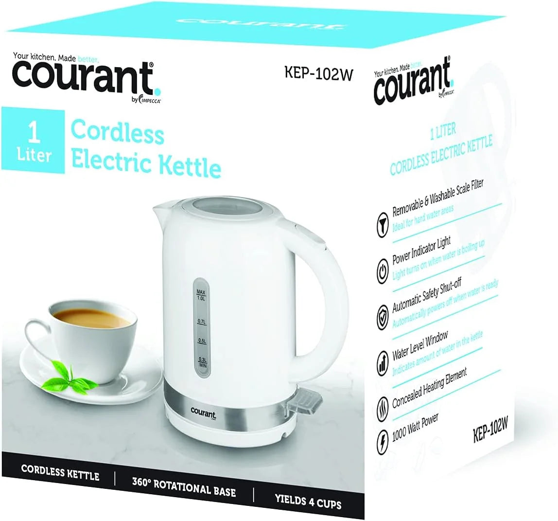 White Cordless Electric Kettle 1 Liter 1000W W881