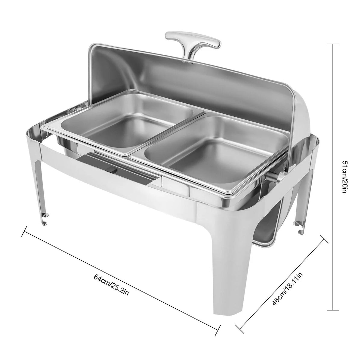 Silver Stainless Steel Chafer Buffet Chafing Dish Set Roll Top Food Warmer U456