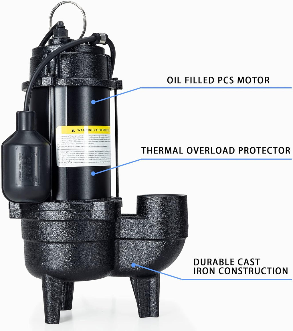 Cast iron submersible sewage pump with tether float switch S1679