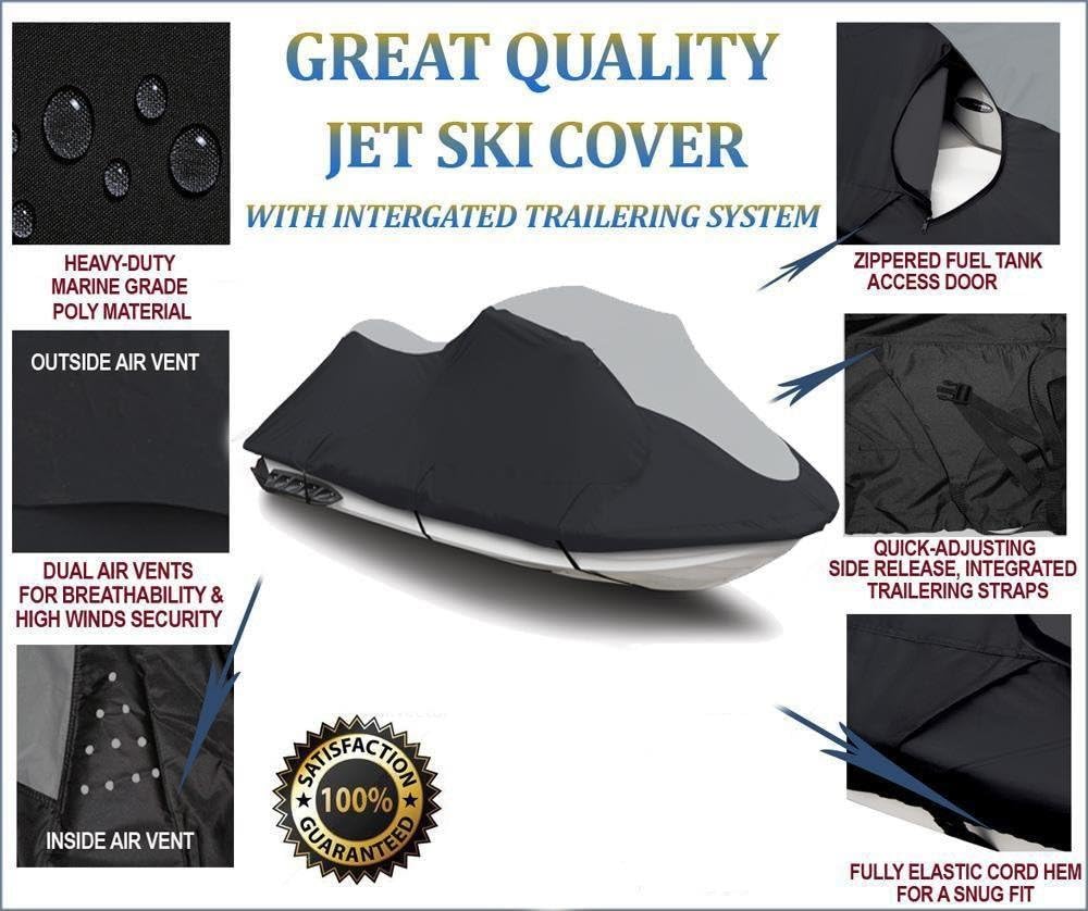 Black/Grey Heavy-Duty PWC Jetski Watercraft Cover X54004