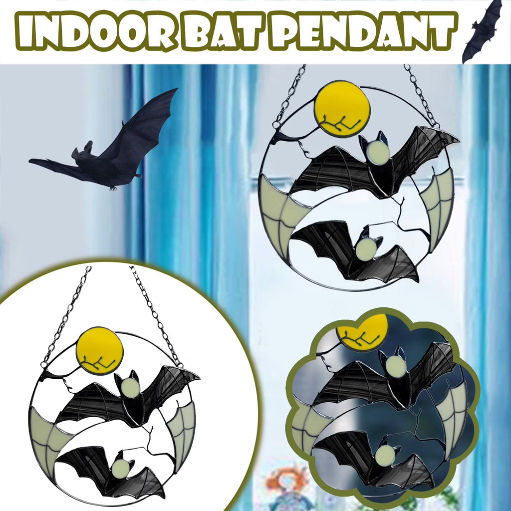 Gothic Bat Moon Dyed Decorative Panel Ornaments Window Wall Hanging Witch Pendant L232997