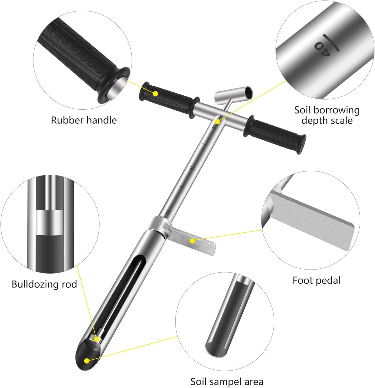 20" Stainless Steel Soil Sampler Probe with Ejector and Foot Pedal, Pack of 2 S8858