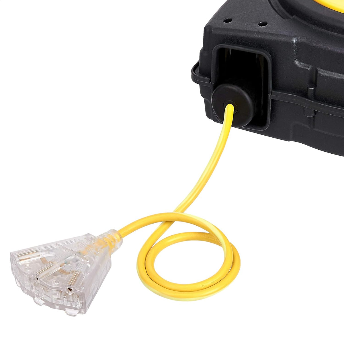 Retractable Heavy Duty 16AWG x 50' Extension Cord Reel with Glow Strip Cable and LED Light-Up Triple Tap Connector F744920