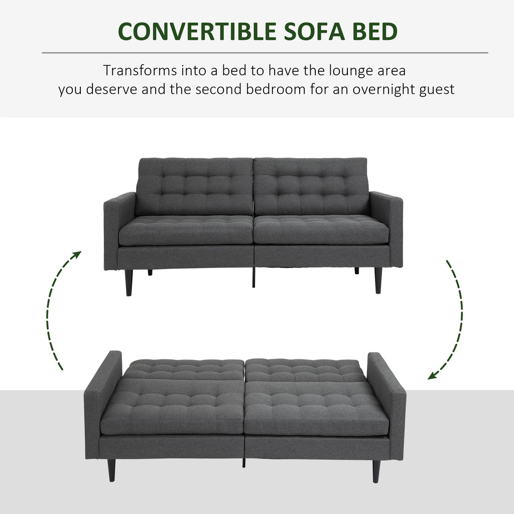 Grey Linen Fabric Convertible Sofa Bed O88930