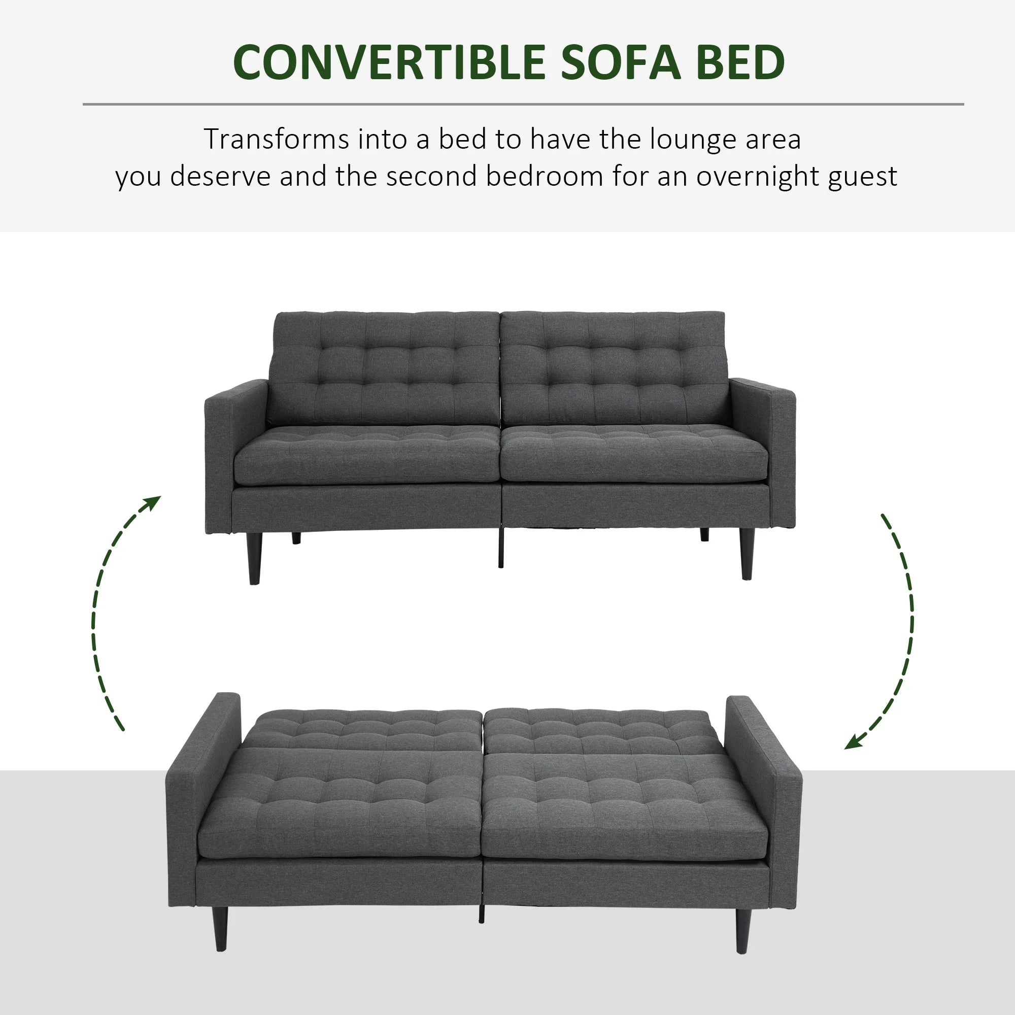 Grey Linen Fabric Convertible Sofa Bed O88930