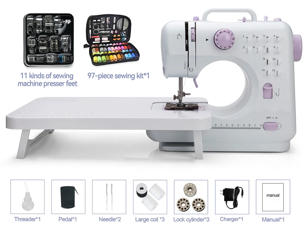 Mini Sewing Machine Set with 12 Stitches Sewing Kit Extension Table Q4876
