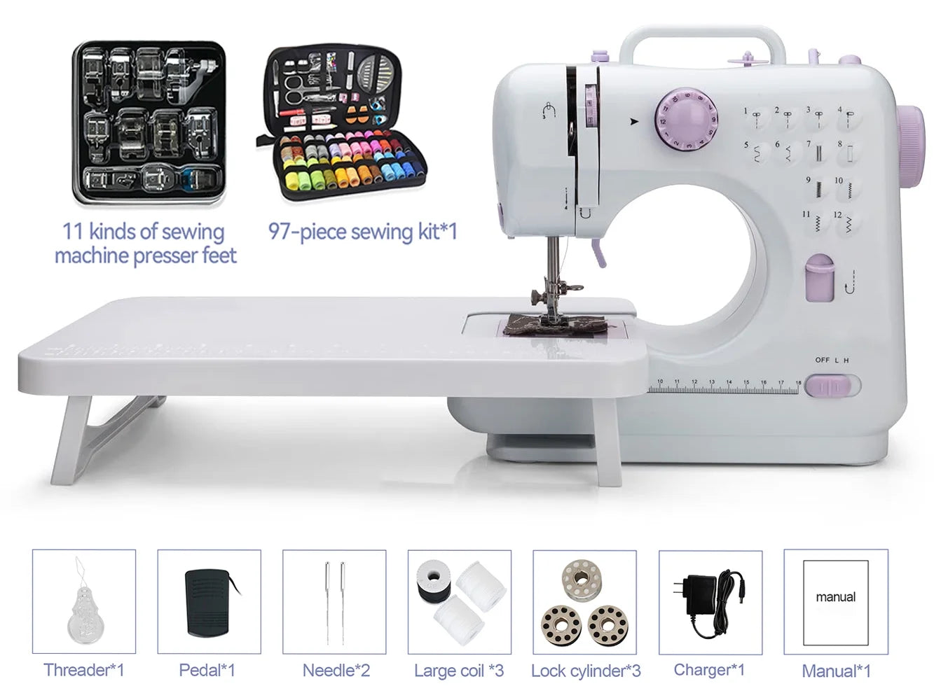 Mini Sewing Machine Set with 12 Stitches Sewing Kit Extension Table Q4876