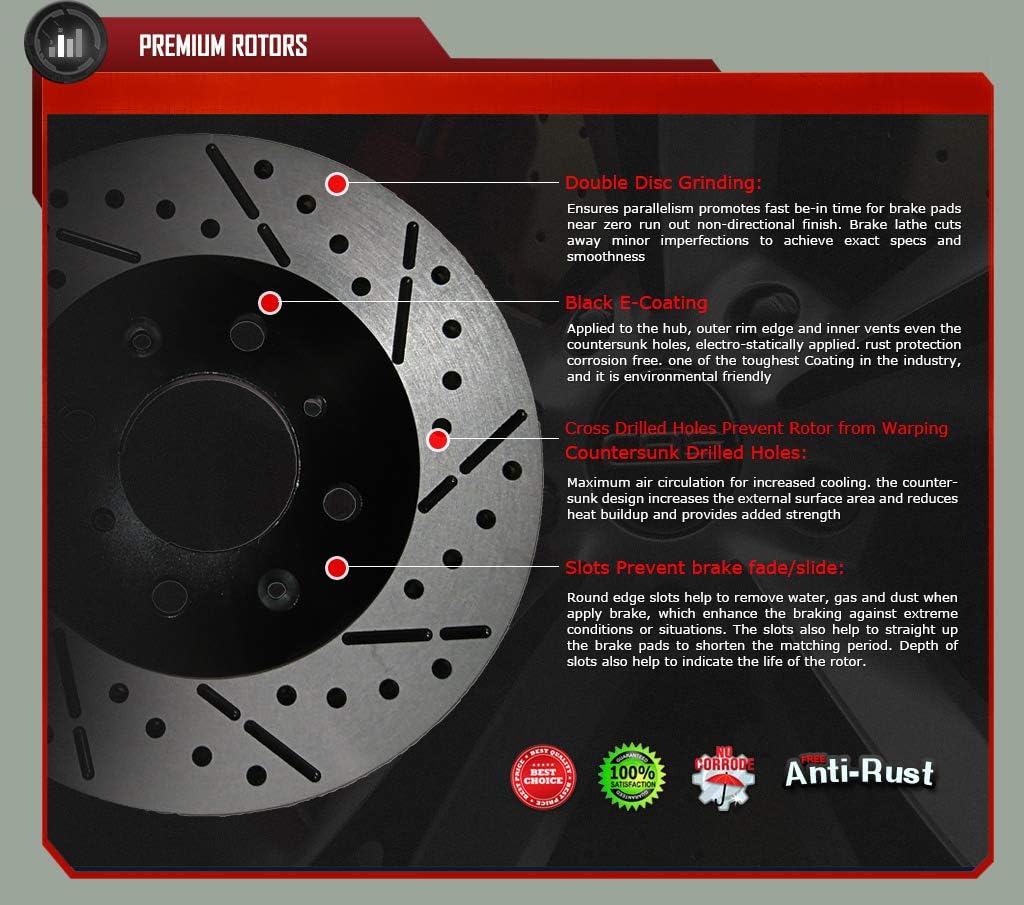 Rear Drill&Slot Brake Rotors Pads Q4180