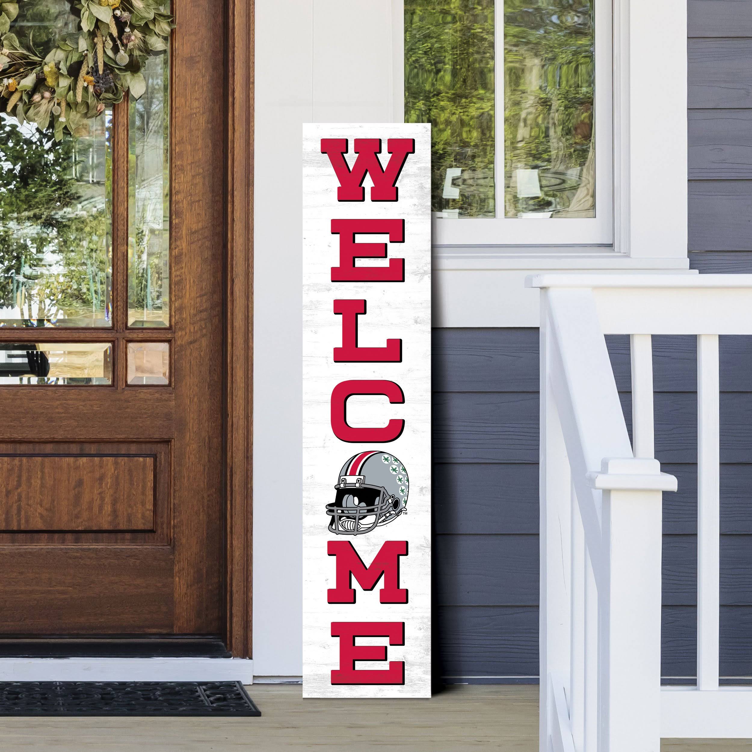 Welcome Ohio State University Buckeyes NCAA 47 x 10.5 Birch Wood Vertical Porch Leaner Sign K119618