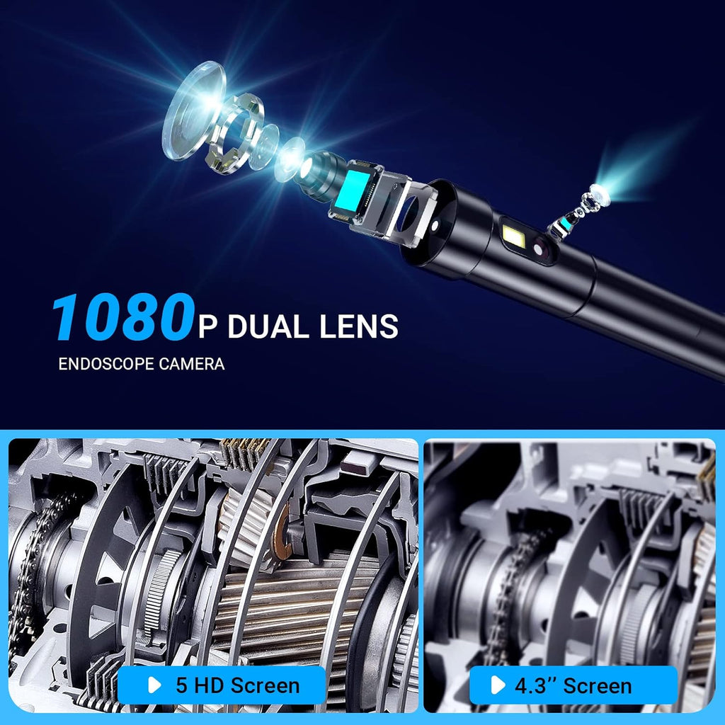 50FT Dual Lens Inspection Camera with 5 IPS Screen and 7 LED Lights T780847