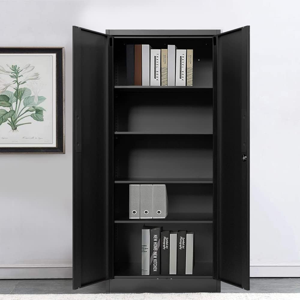 Black Locking Steel Storage Cabinet with 4 Adjustable Shelves J2290
