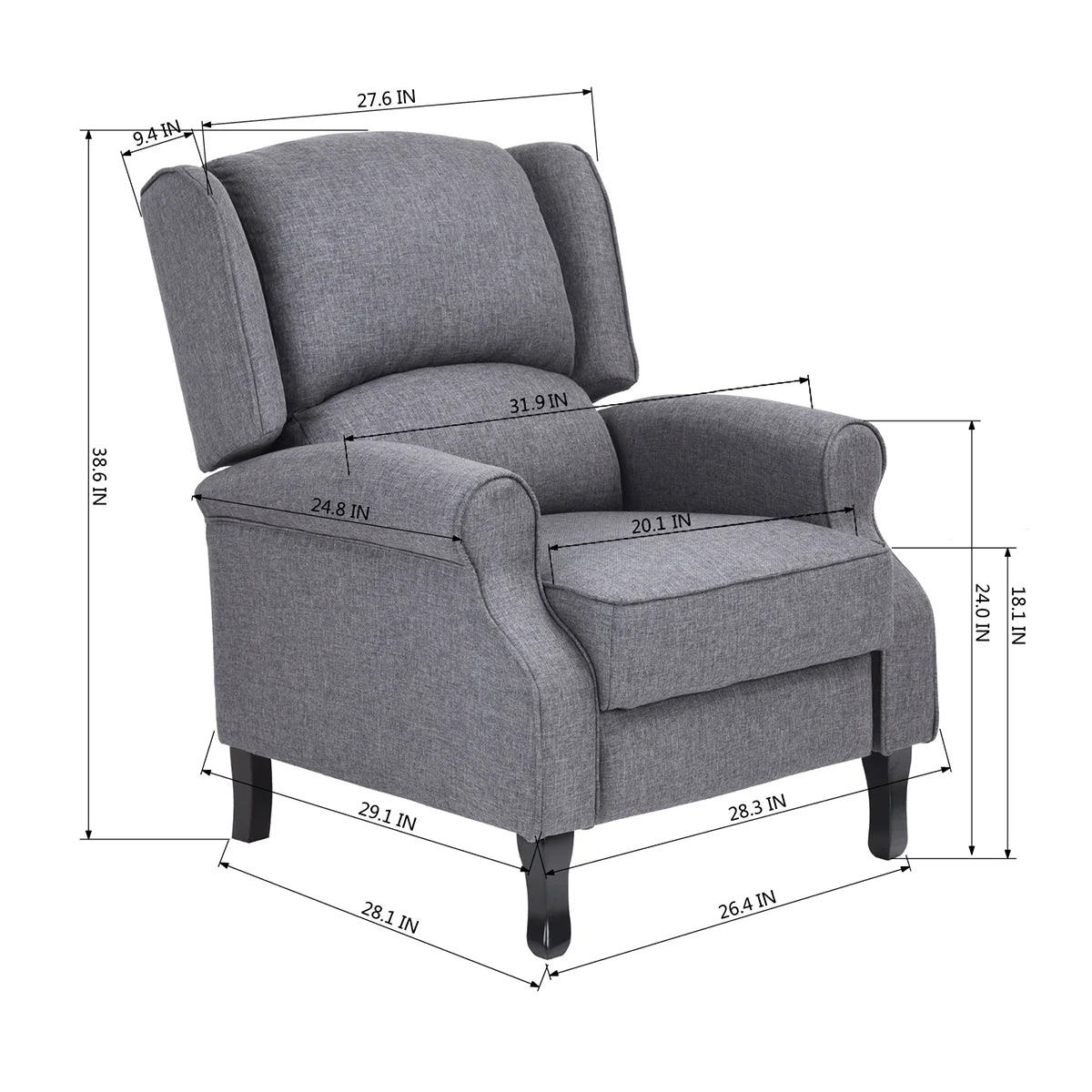 Gray Manual Recliner Accent Chair N7898