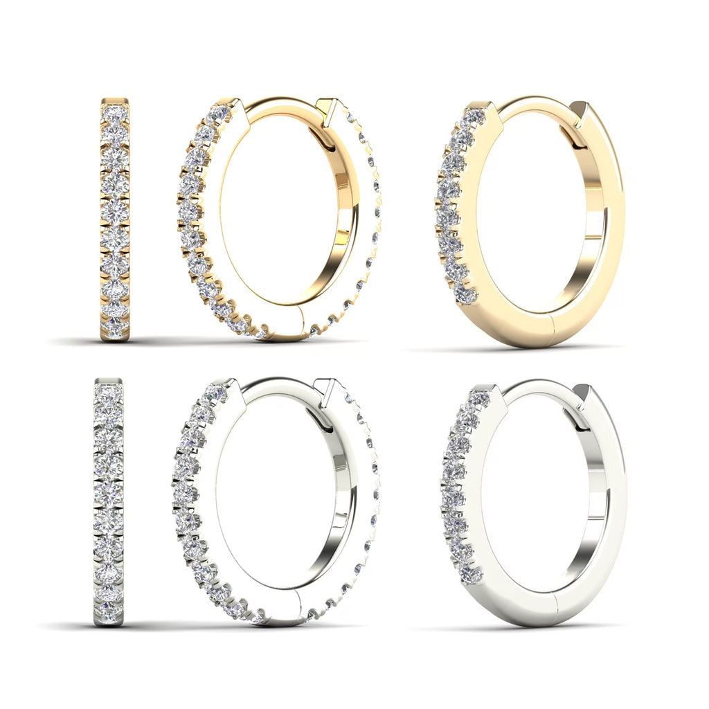 14K Solid Gold Diamond Hoop Earring W92342