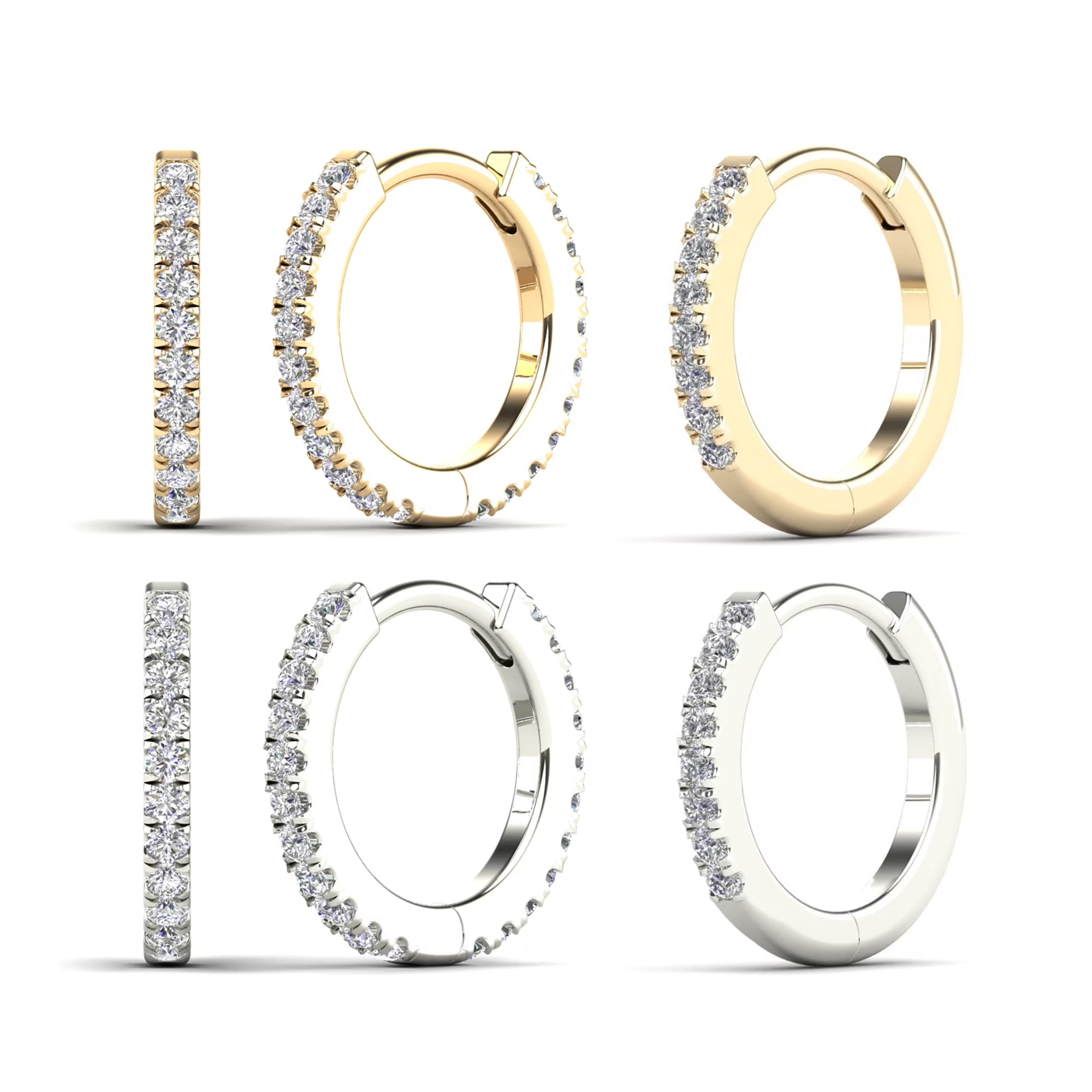 14K Solid Gold Diamond Hoop Earring W92342