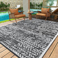 Black and White Waterproof Plastic Straw Reversible Outdoor Rug 5x8 G488