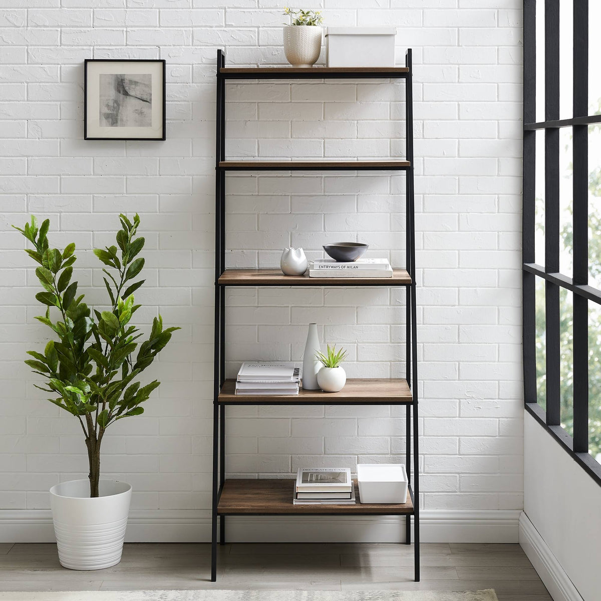 Dark Walnut Open Ladder Bookshelf W948667