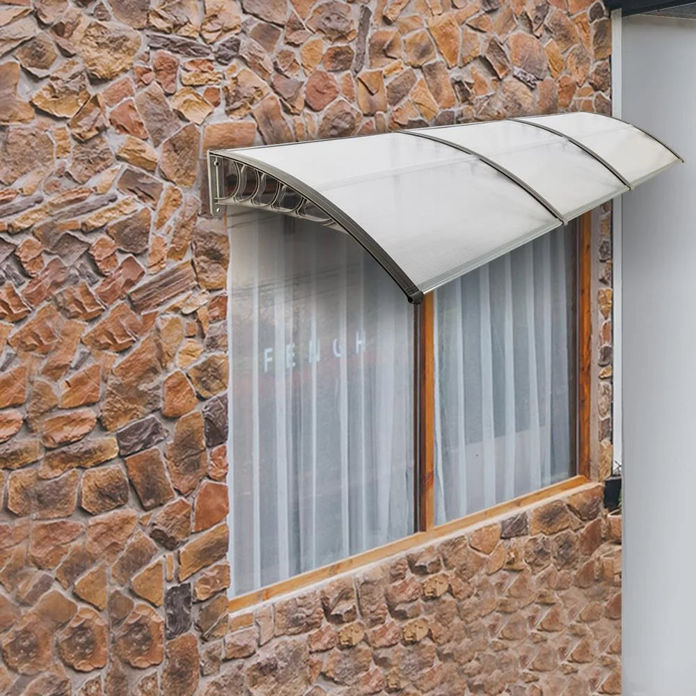 39.37" x 118.11" Door Window Patio Rain Cover Eaves Transparent Board & Gray Holder S23600