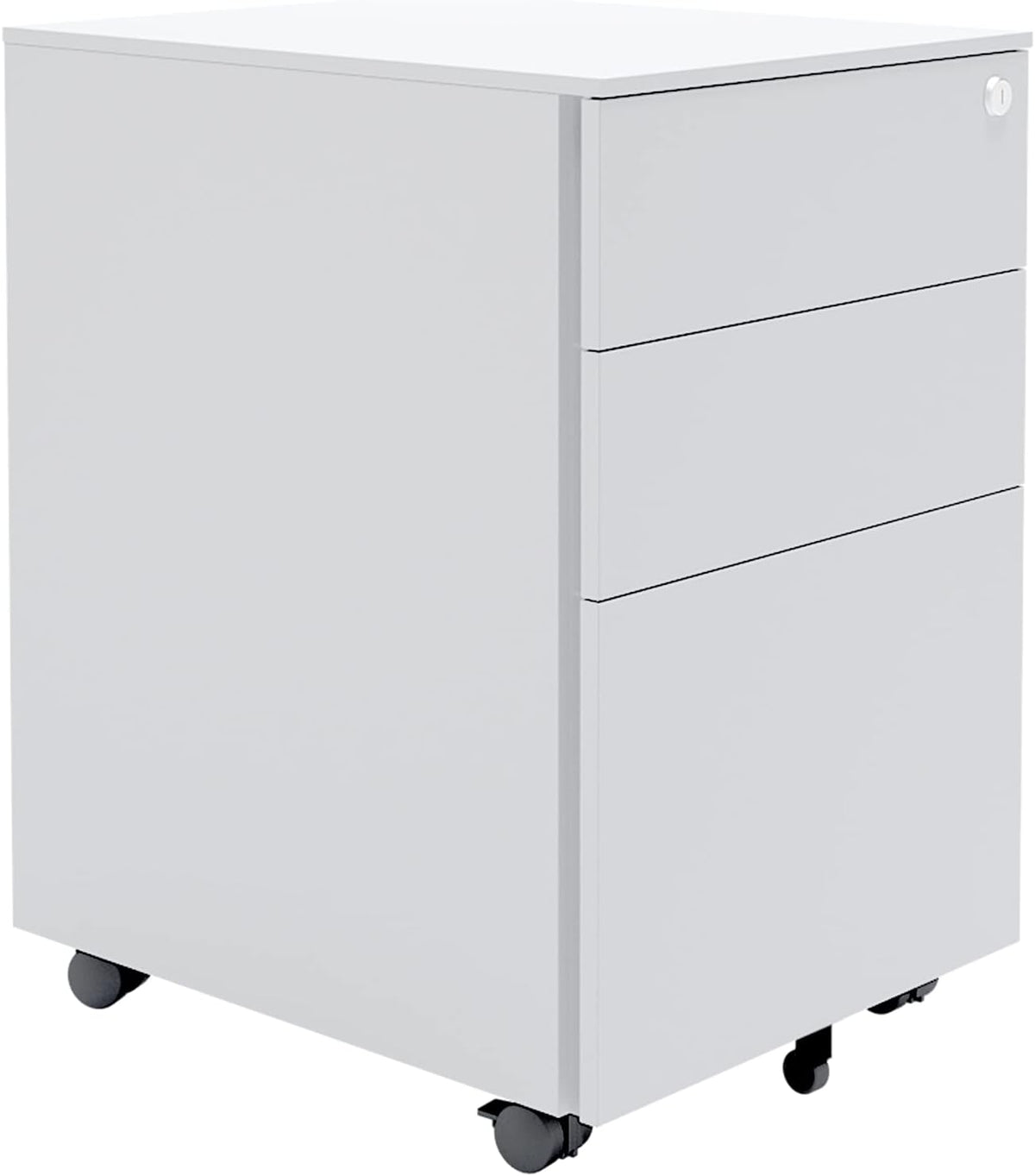 White Three Drawer Filing Cabinet with Rolling Casters D252