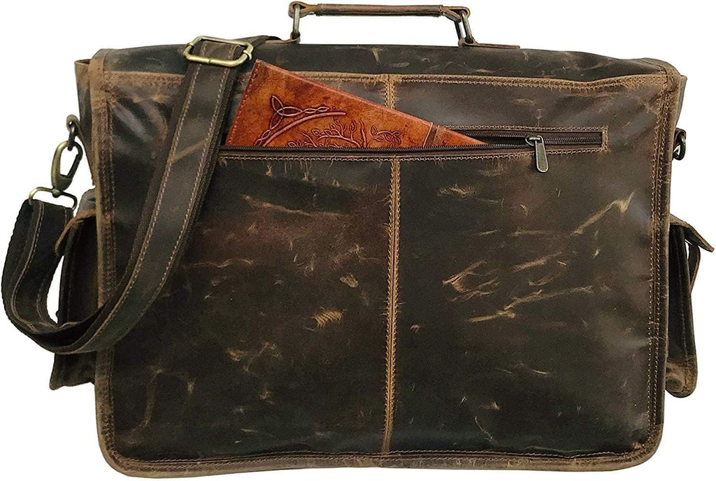 Vintage Brown Leather Laptop Messenger Bag Q4688