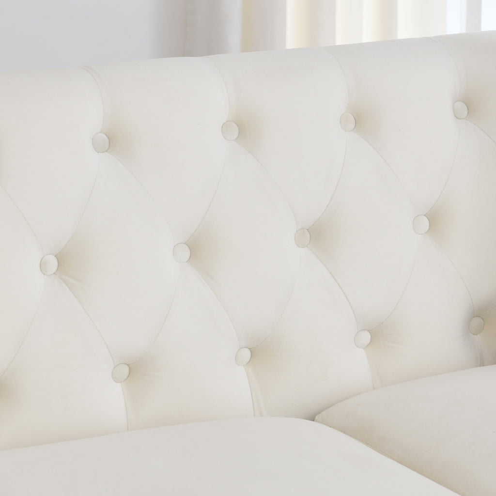 Beige Velvet 5-Seater Corner Sofa with 3 Cushions S4099