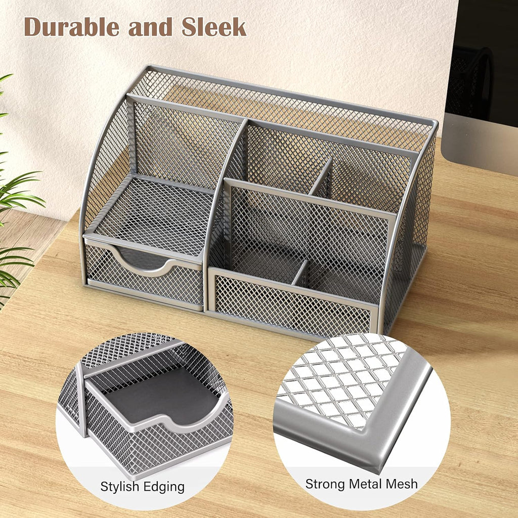 Metal Desk Organizer with 6 Compartments and 1 Drawer V658952
