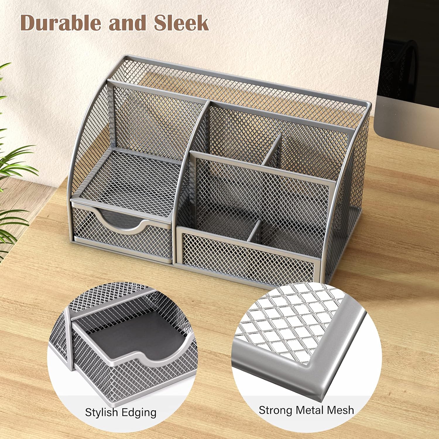 Metal Desk Organizer with 6 Compartments and 1 Drawer V658952