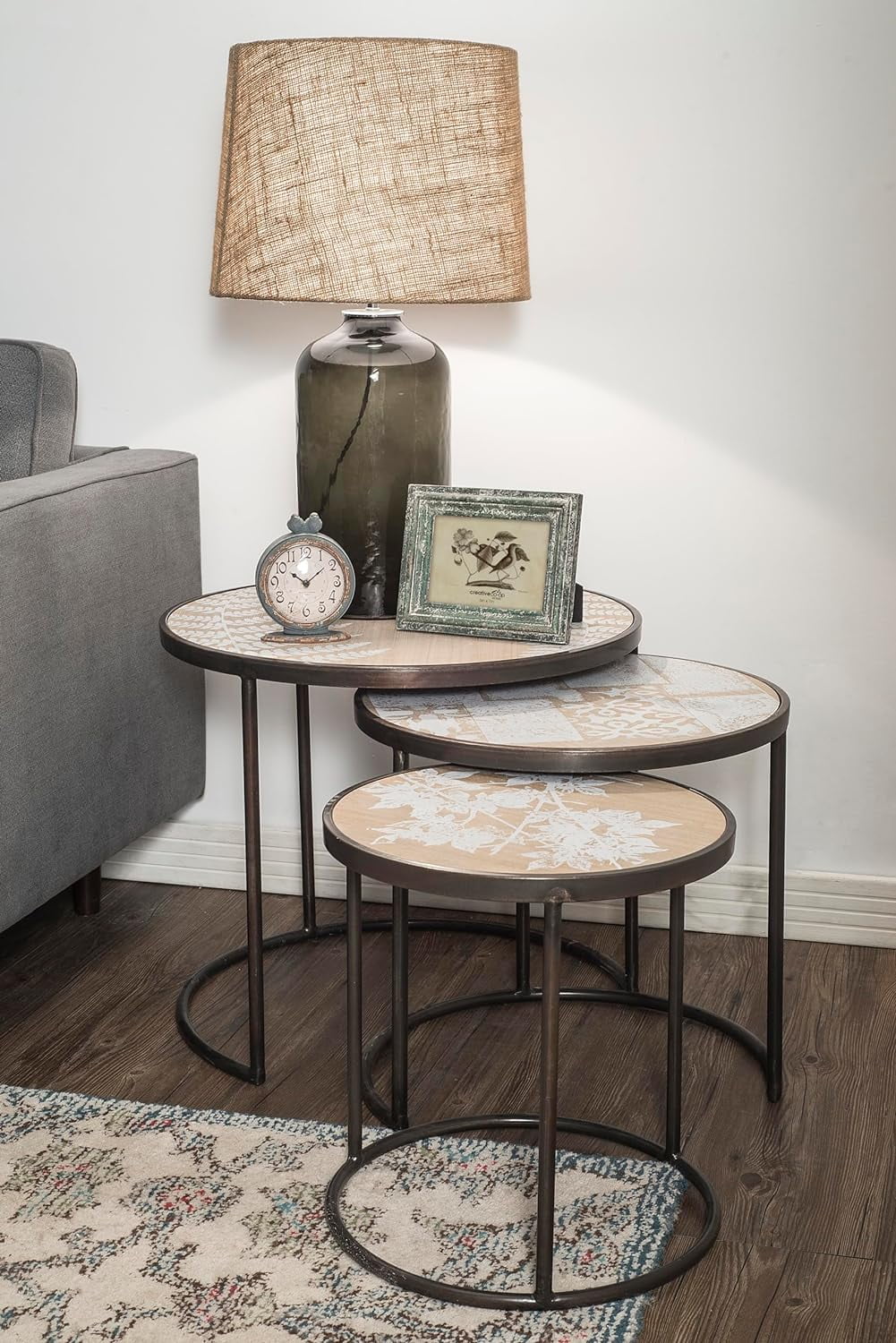 Grey Pewter Mantel Clock with Birds O98732