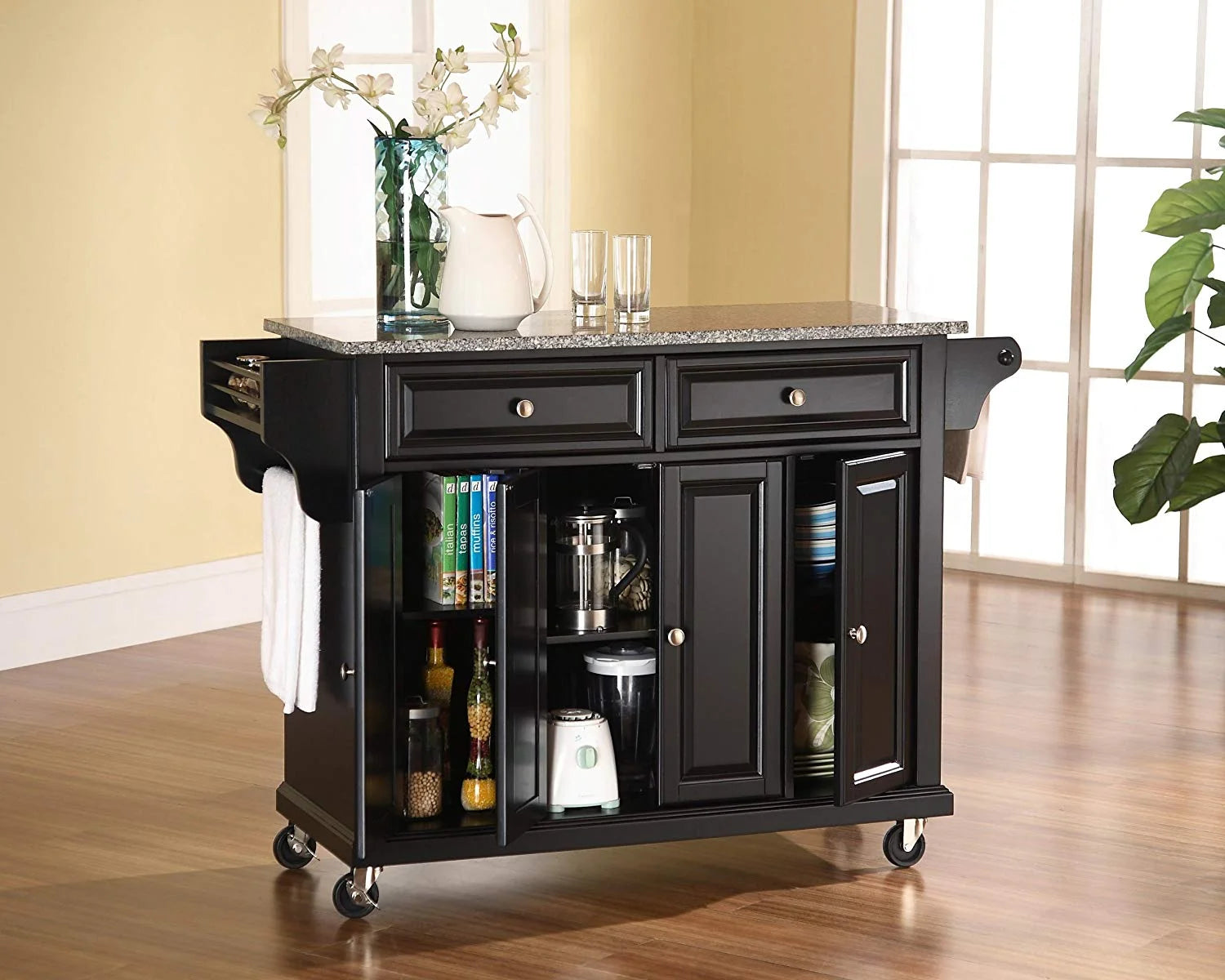 Black/Gray Stainless Steel Wood Kitchen Cart L5803