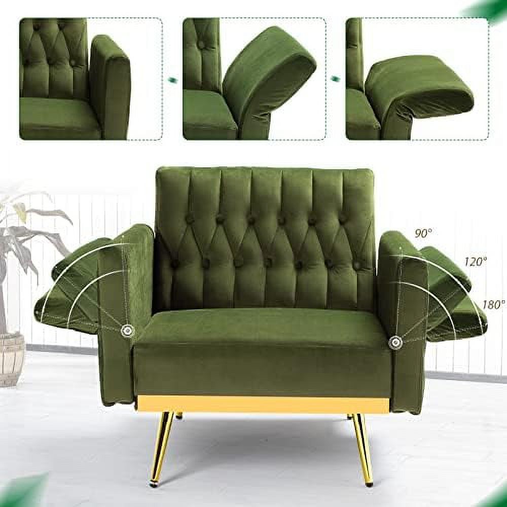Olive Green Velvet Single Recliner Armchair with Ottoman and Pillow G903867