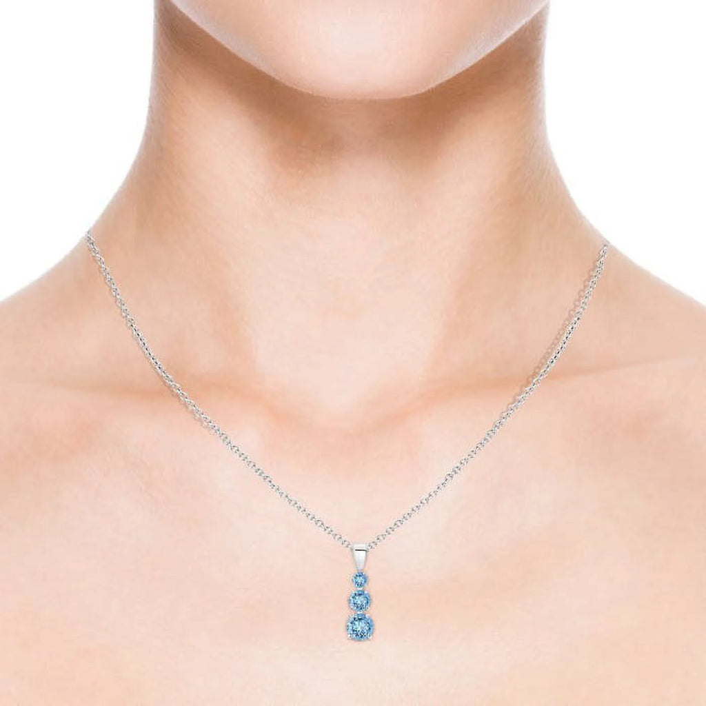 14K White Gold Aquamarine Three Stone Pendant Necklace N97819
