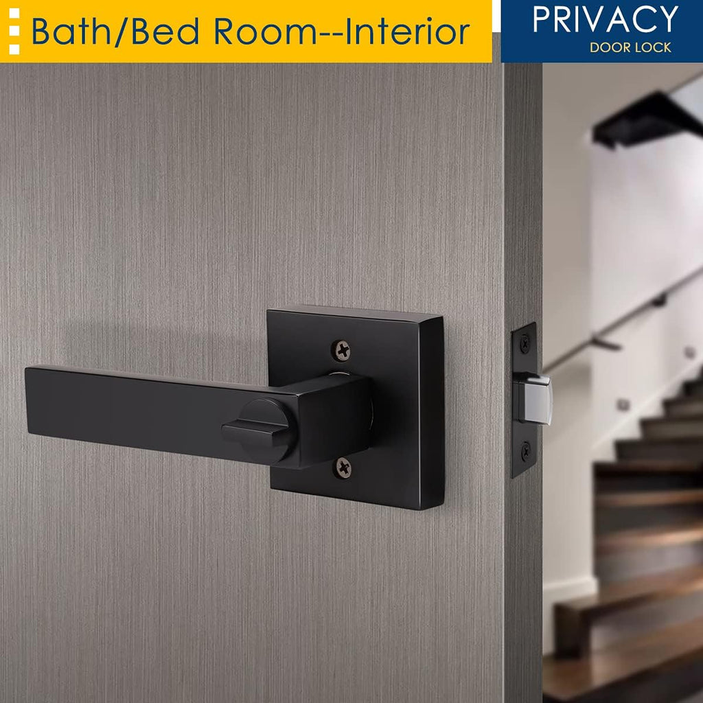 Matte Black Privacy Door Lever with Lock I522