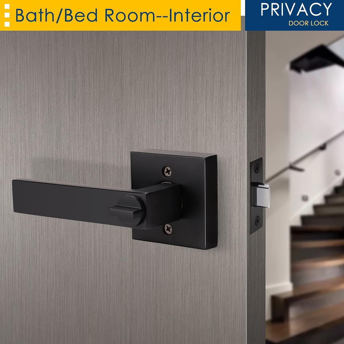 Matte Black Privacy Door Lever with Lock I522