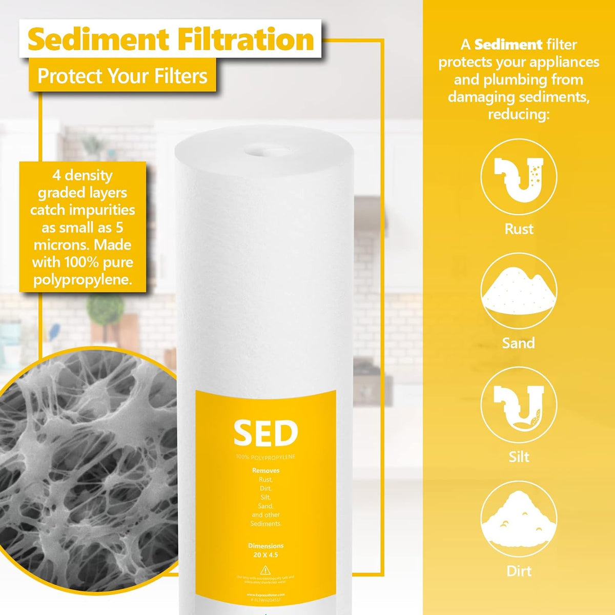2-Year Whole House Anti Scale Filter Set 3 Stage Filtration Replacement Kit 5 Micron 4.5" x 20" C721