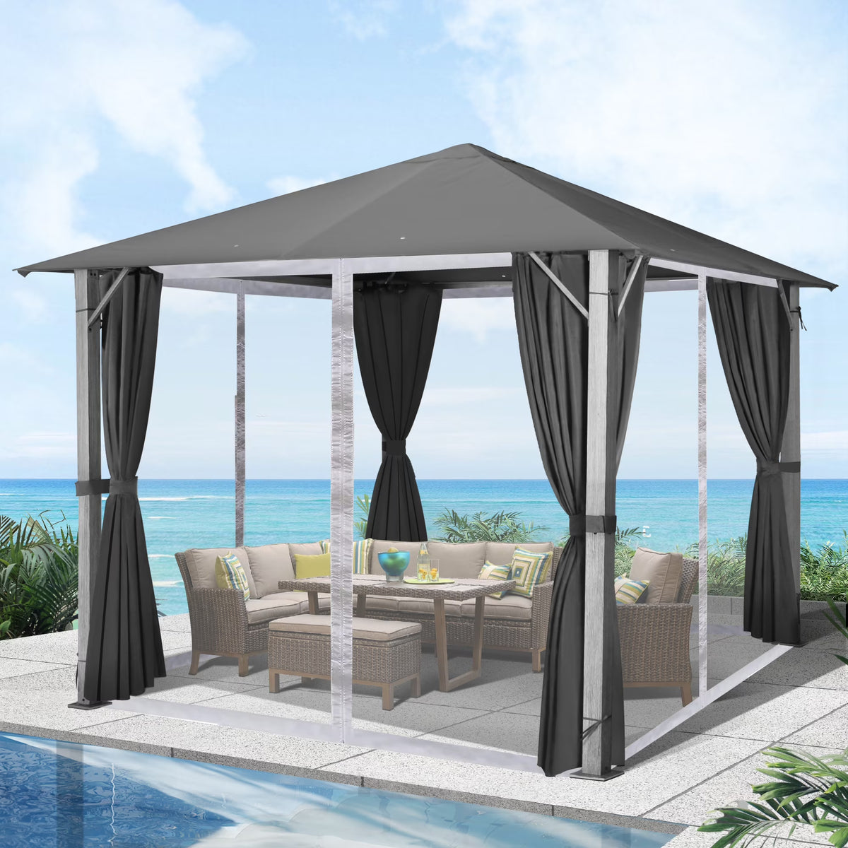 10×10FT Outdoor Patio Gazebo with Vented Polyester Roof, Powder-Coated Aluminum Frame C4814
