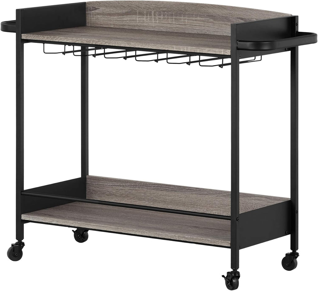 Black and Faux Carrara Marble Mobile Bar Cart O92972