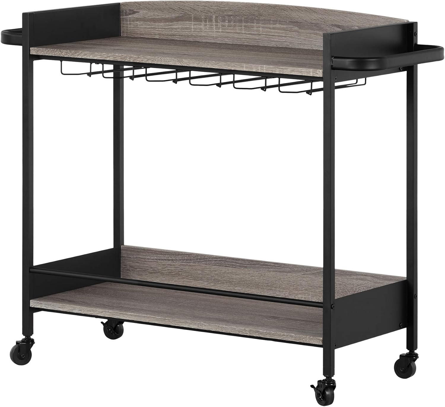 Black and Faux Carrara Marble Mobile Bar Cart O92972