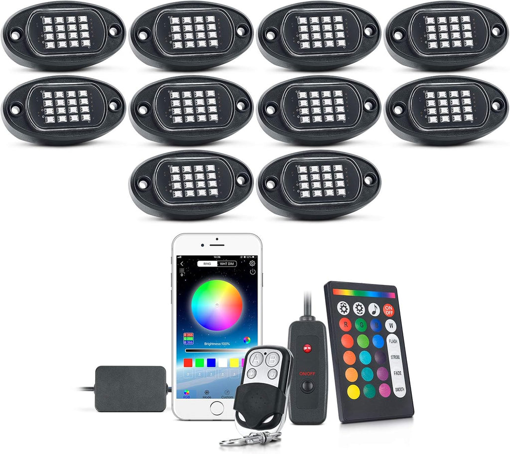10 Pods RGB LED Rock Lights with APP/Double RF Remote Control for Cars Off Road SUV ATV UTV Vehicles Pack of 2 Z3706