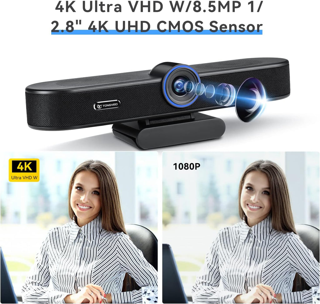 4K Webcam with Microphone and Speaker, 5X Digital Zoom, Privacy Cover, 120° Wide Field View N2086