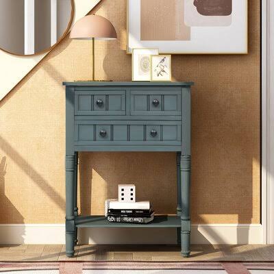 Ivory White Narrow Console Table with Three Storage Drawers and Bottom Shelf D53277