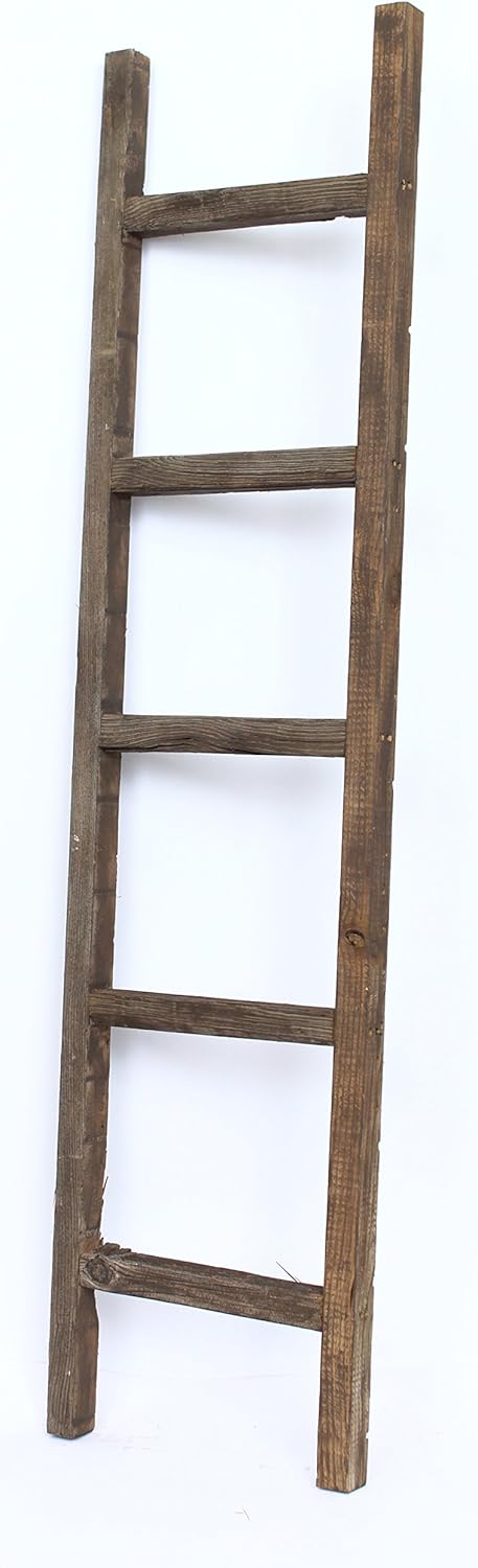 Rustic Farmhouse Decorative Ladder, 6 ft, 100% Recycled and Reclaimed Wood, Brown G1377