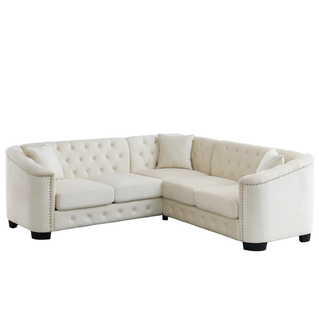 Beige Velvet 5-Seater Corner Sofa with 3 Cushions S4099