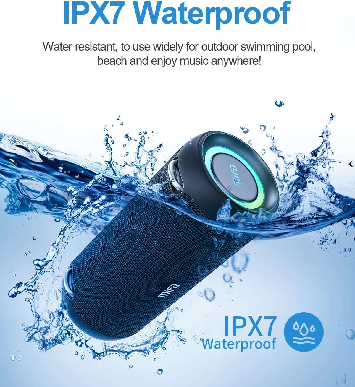 Bluetooth Speaker, Wireless Portable, 60W, IPX7 Waterproof, 24H Playtime, RGB Lights, Built-in Mic, with Protective Hardshell Case M77539