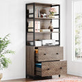 Brown 2-Drawer File Cabinet with 3 Open Storage Shelves I35284