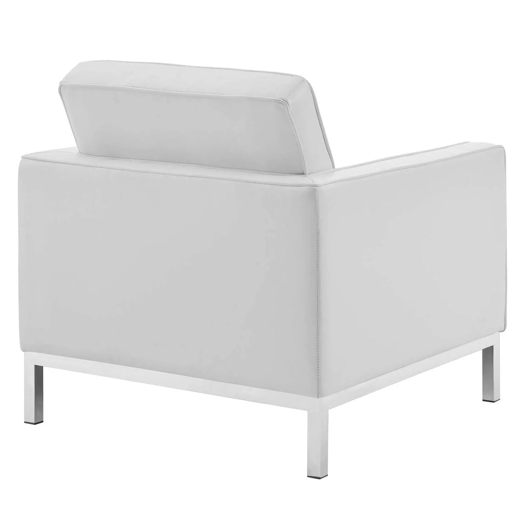 Silver White Faux Leather Loveseat and Armchair Set M841881