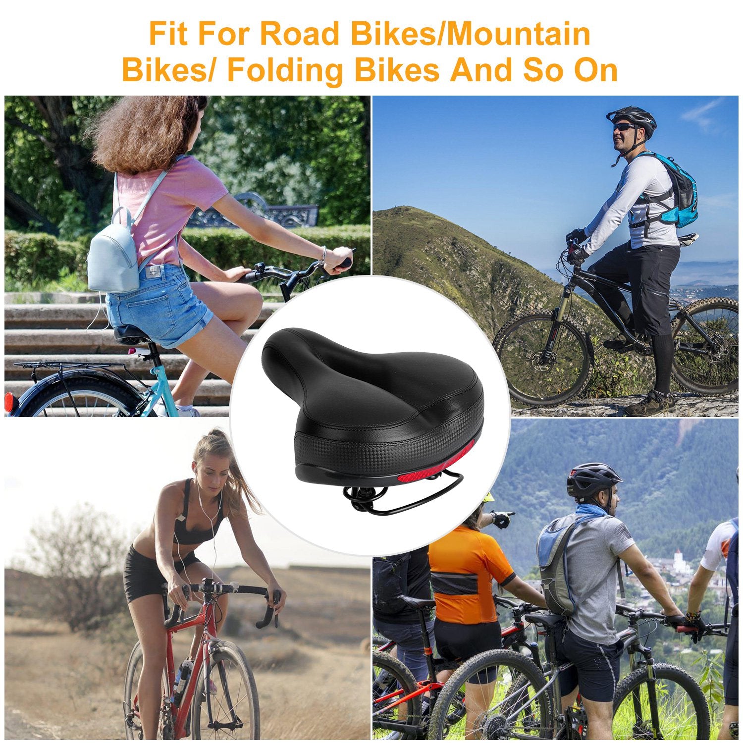 Black Red Bicycle Saddle Replacement with Dual Shock Absorbing Springs Y714993