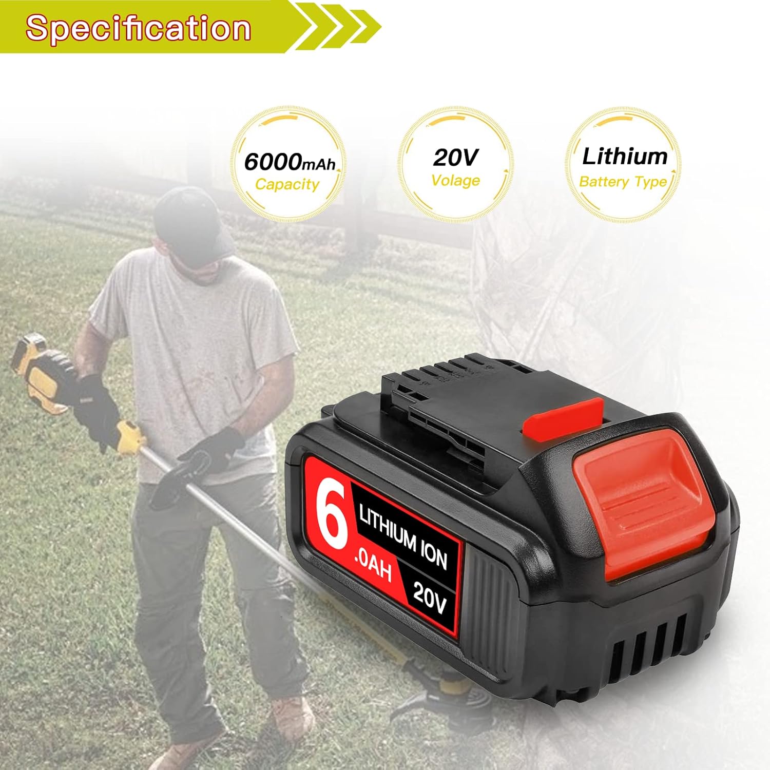 2Pack 6.0Ah 20V Replacement Battery for Cordless Power Tools R941377