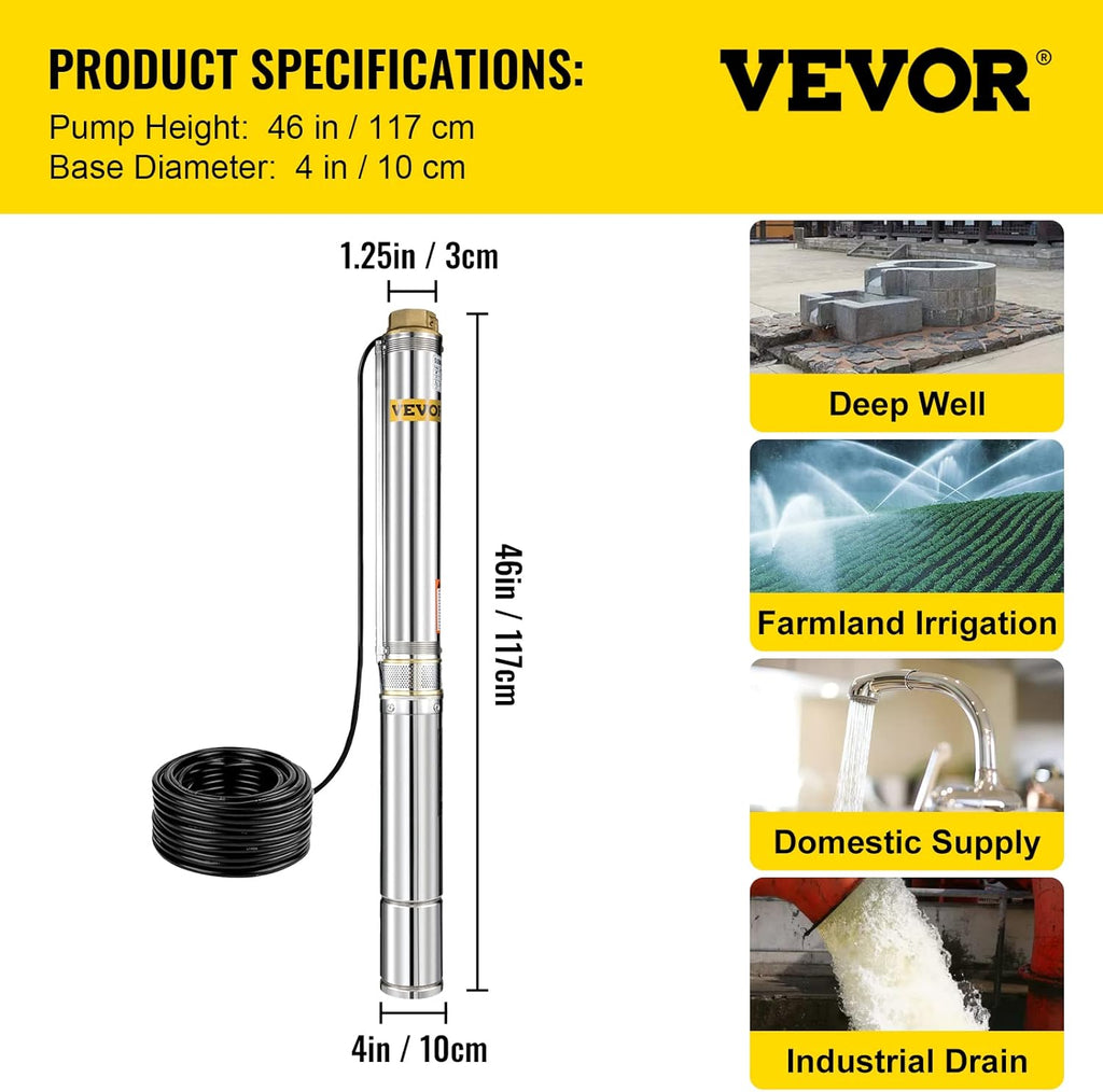 2 HP 220V Submersible Stainless Steel Deep Well Pump X78178