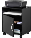 Mobile Black Wood Printer Stand with Storage Shelves and Wheels Z9112