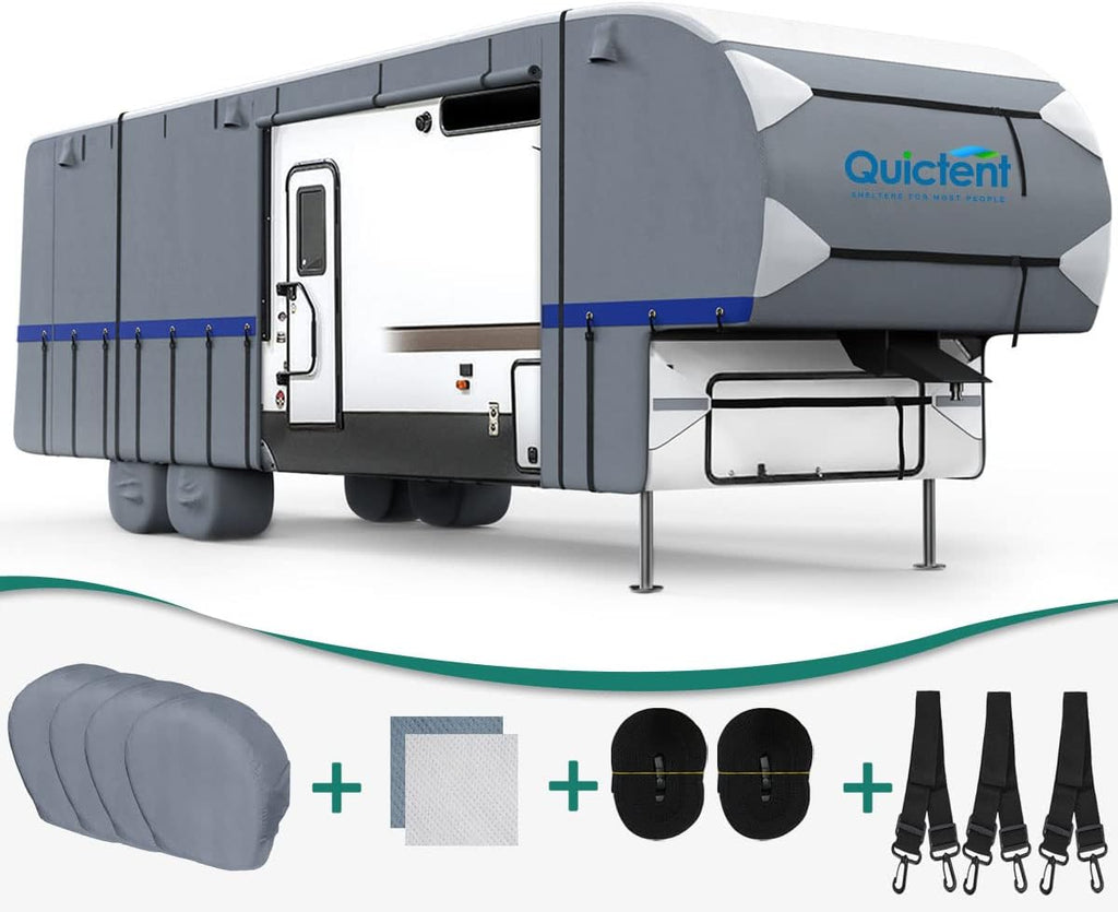 5th Wheel RV Cover with 2 Windproof Straps and 4 Tire Covers K64949